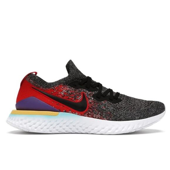 Nike Epic React Flyknit 2 black hyper jade university red running shoes - Picture 1 of 10